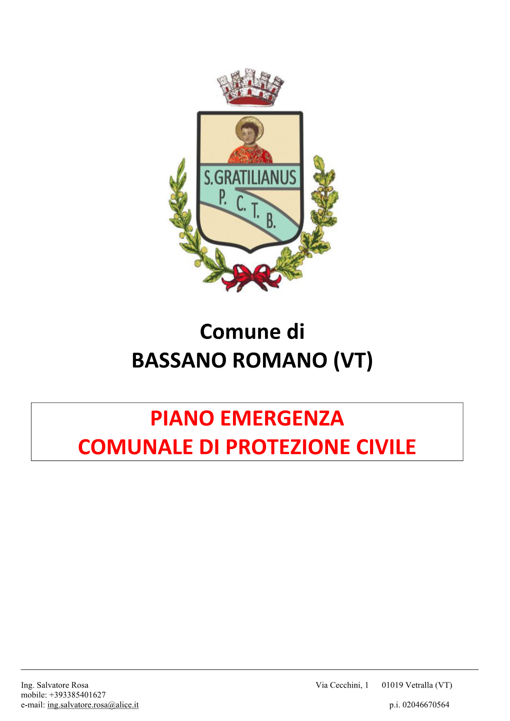 Comune Di BASSANO ROMANO (VT) PIANO EMERGENZA COMUNALE