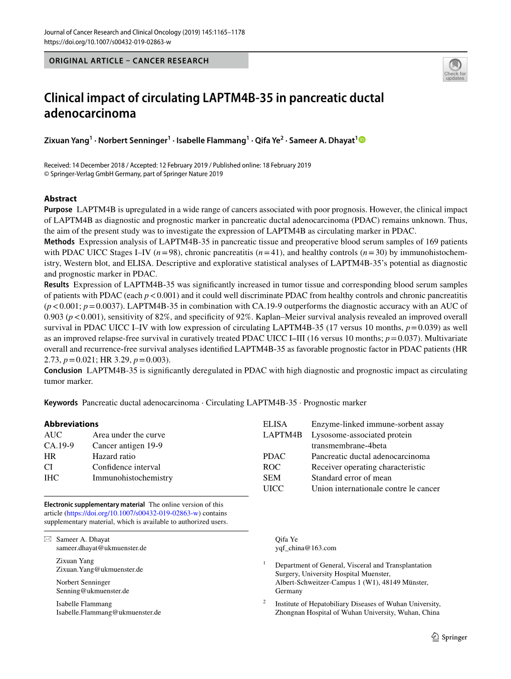 Clinical Impact of Circulating LAPTM4B-35 in Pancreatic Ductal Adenocarcinoma