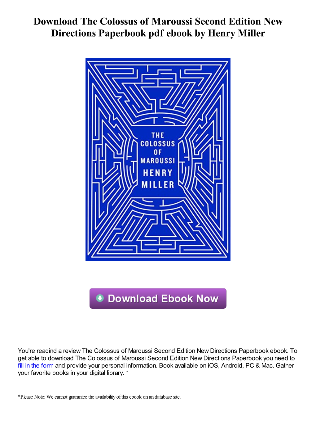 Download the Colossus of Maroussi Second Edition New Directions Paperbook Pdf Ebook by Henry Miller