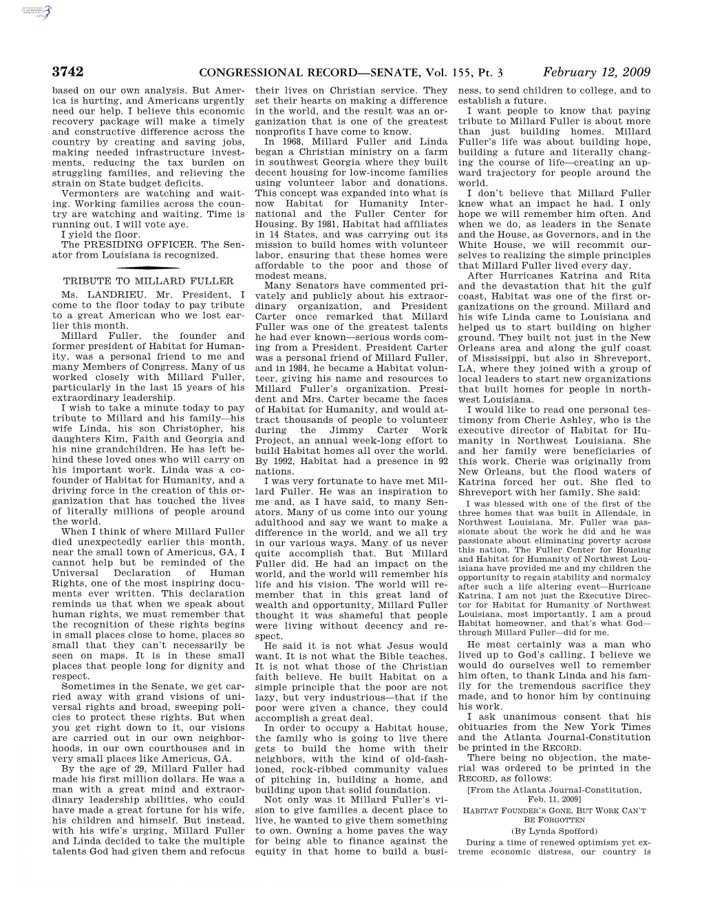 CONGRESSIONAL RECORD—SENATE, Vol. 155, Pt. 3 February 12, 2009 Based on Our Own Analysis