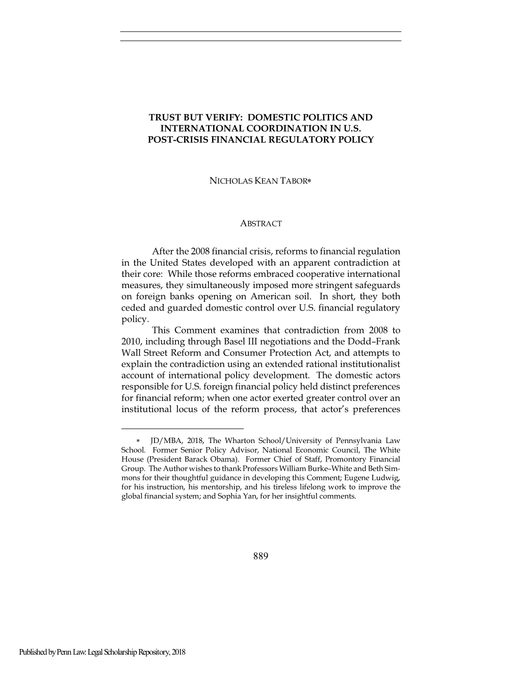 Trust but Verify: Domestic Politics and International Coordination in U.S. Post-Crisis Financial Regulatory Policy