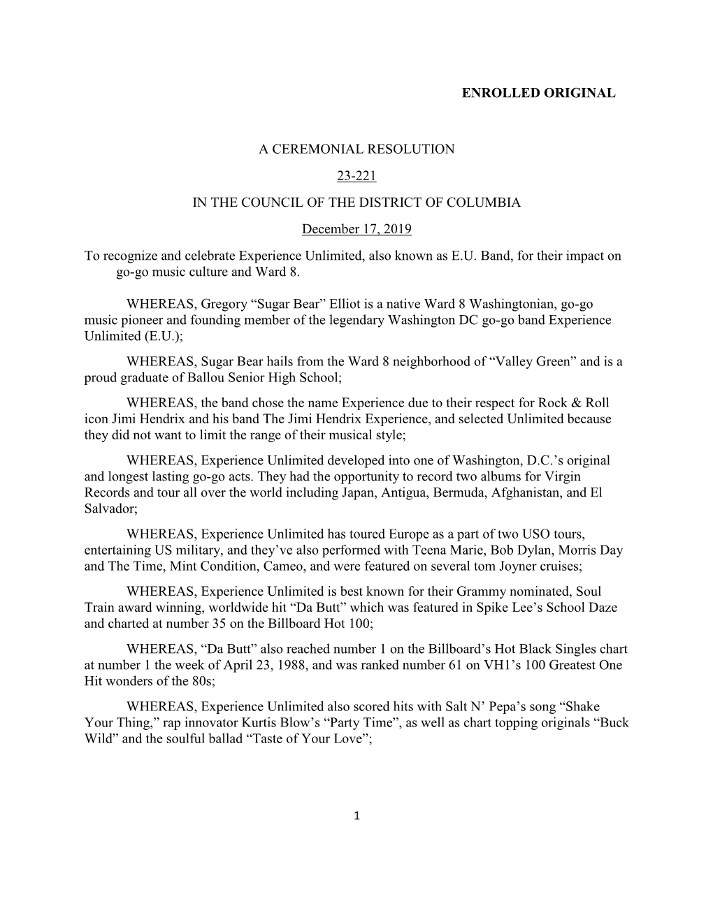 Enrolled Original a Ceremonial Resolution 23