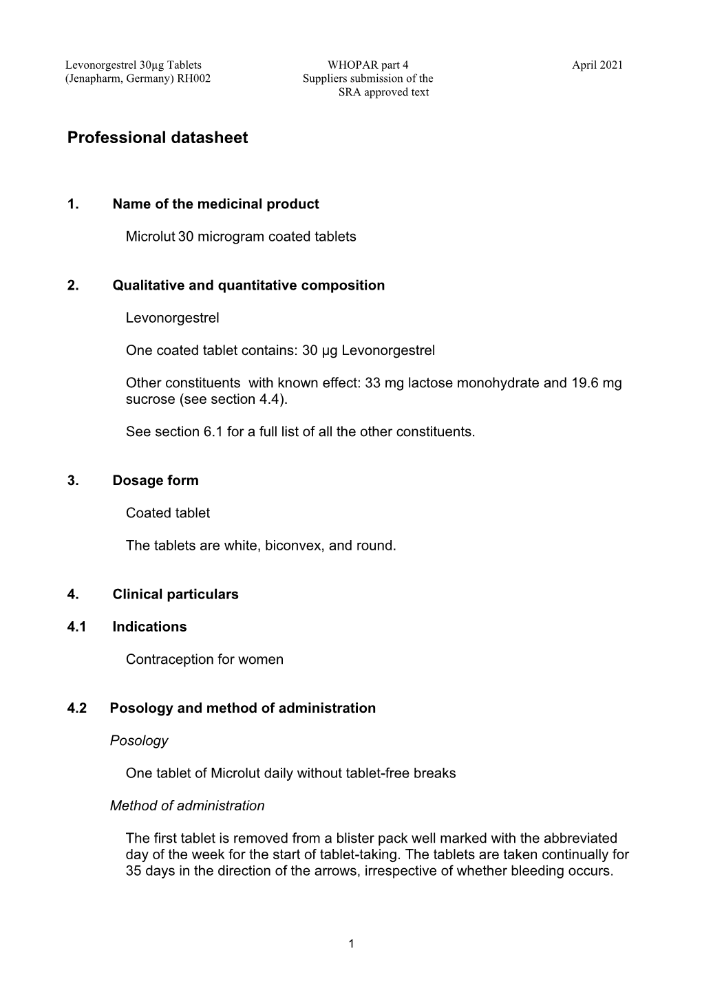 Part 4 April 2021 2014 (Jenapharm, Germany) RH002 Suppliers Submission of the SRA Approved Text