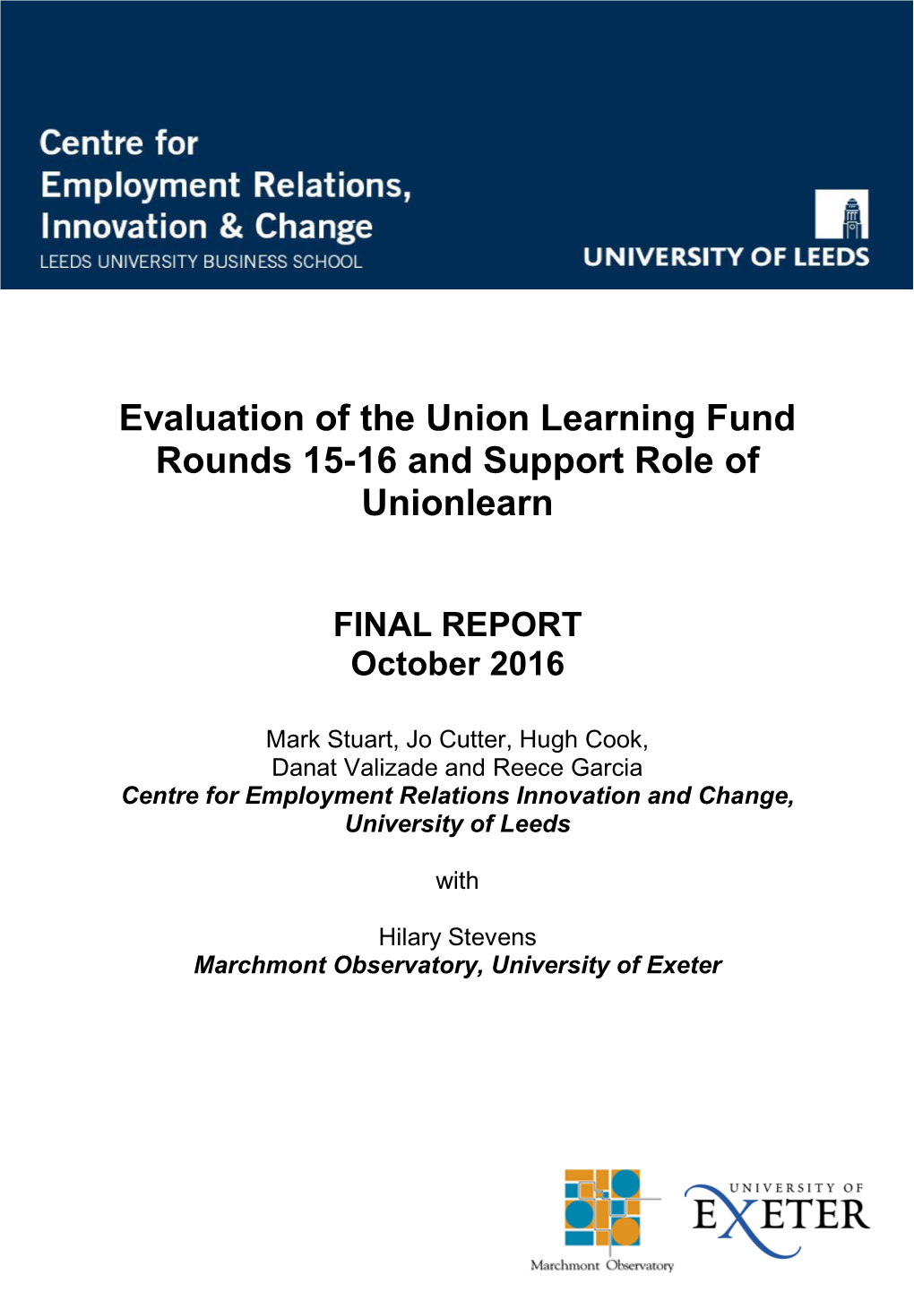 Evaluation of the Union Learning Fund Rounds 15-16 and Support Role of Unionlearn