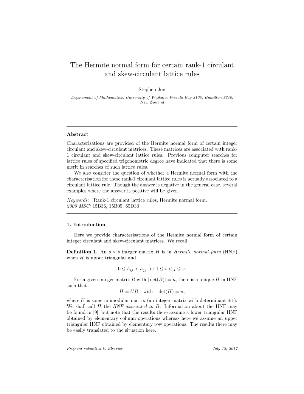 The Hermite Normal Form for Certain Rank-1 Circulant and Skew-Circulant Lattice Rules