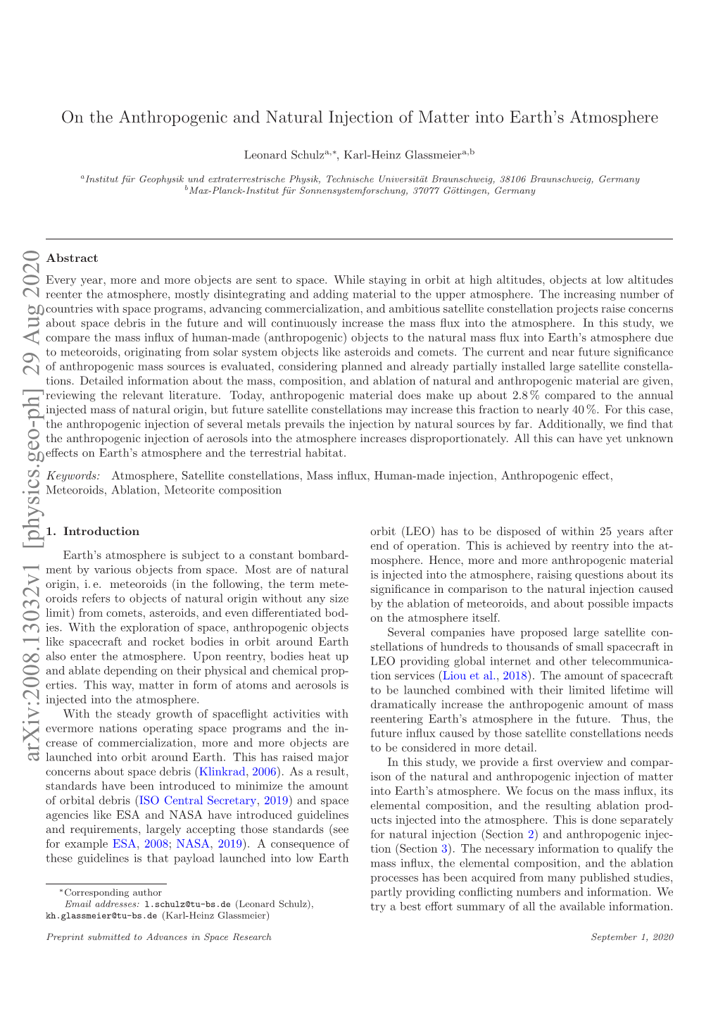 On the Anthropogenic and Natural Injection of Matter Into Earth's