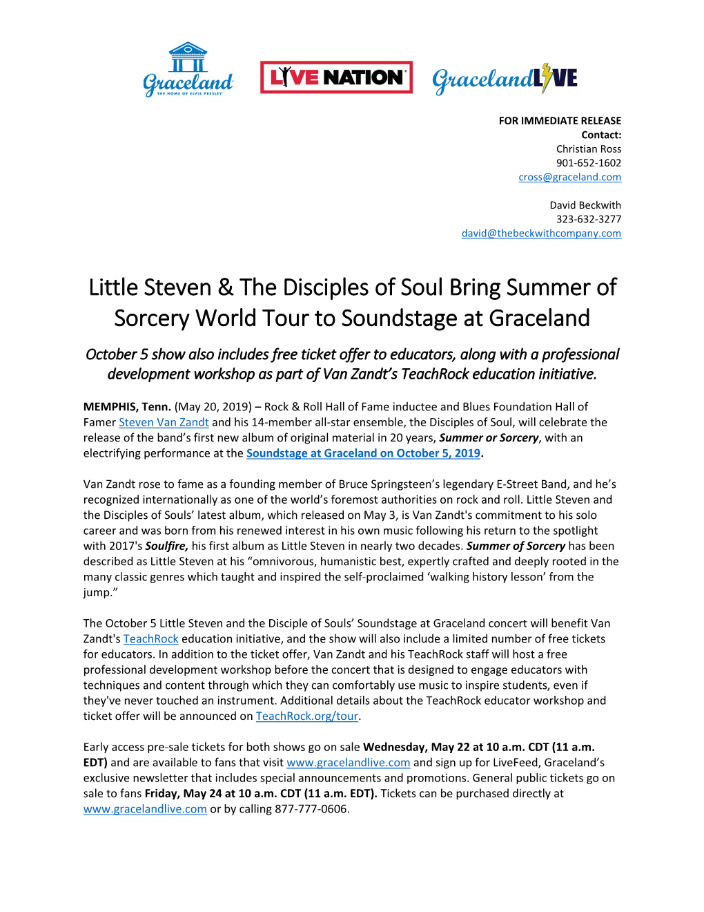 Little Steven & the Disciples of Soul Bring Summer of Sorcery World