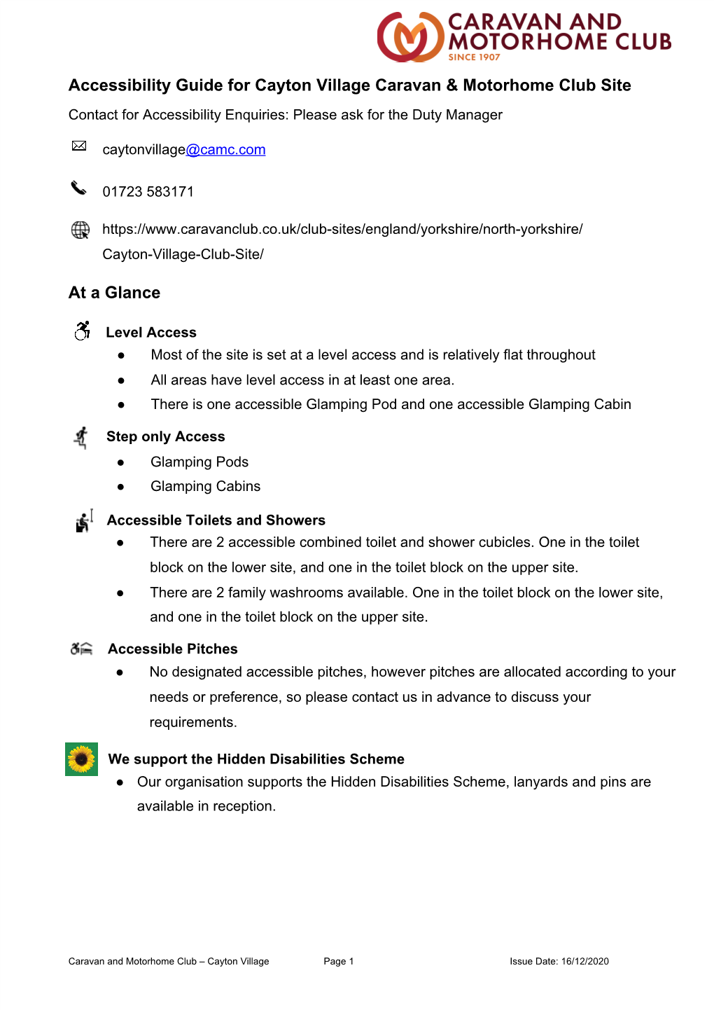 Accessibility Guide for Cayton Village Caravan & Motorhome Club Site At