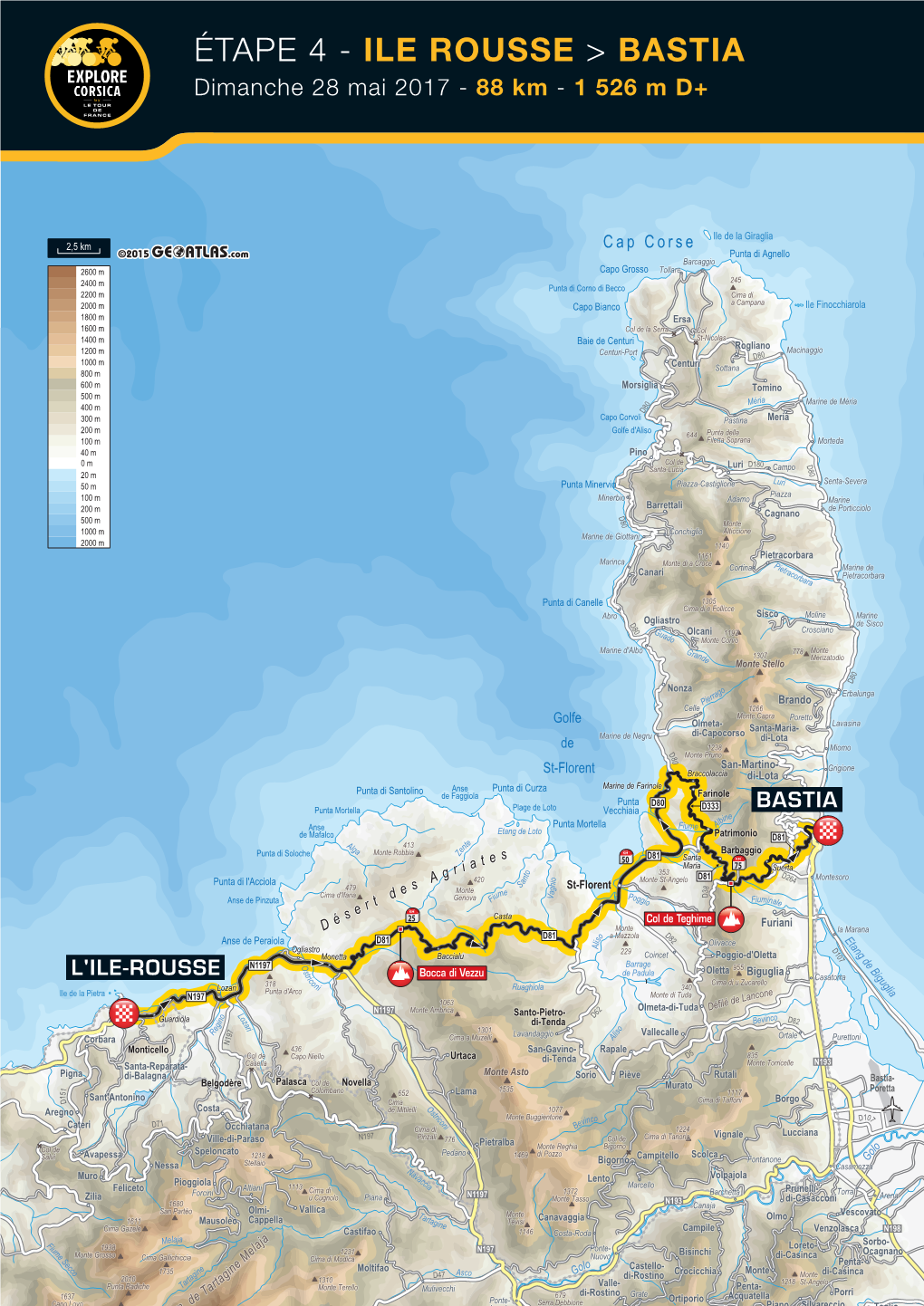 ÉTAPE 4 - ILE ROUSSE > BASTIA Dimanche 28 Mai 2017 - 88 Km - 1 526 M D+