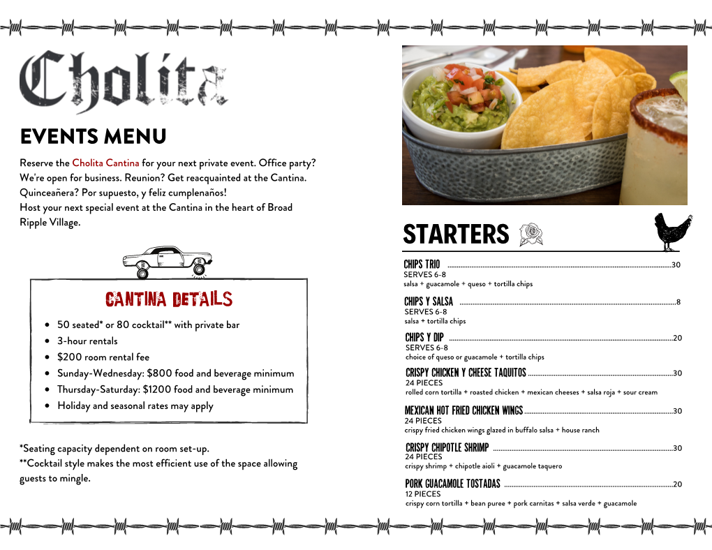 CHOLITA Private Events Menu