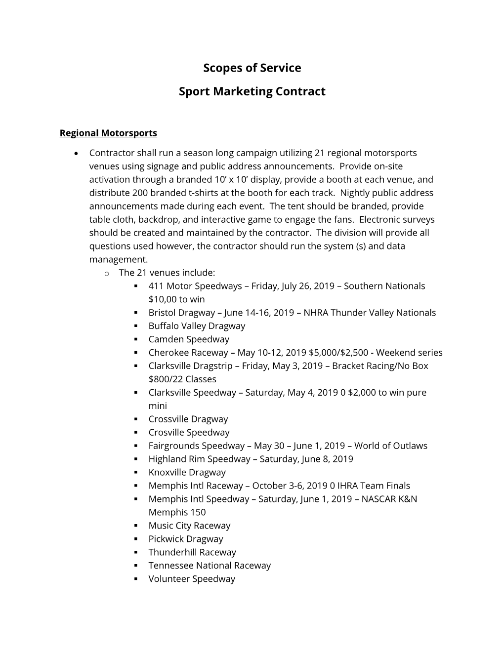 Scopes of Service Sport Marketing Contract
