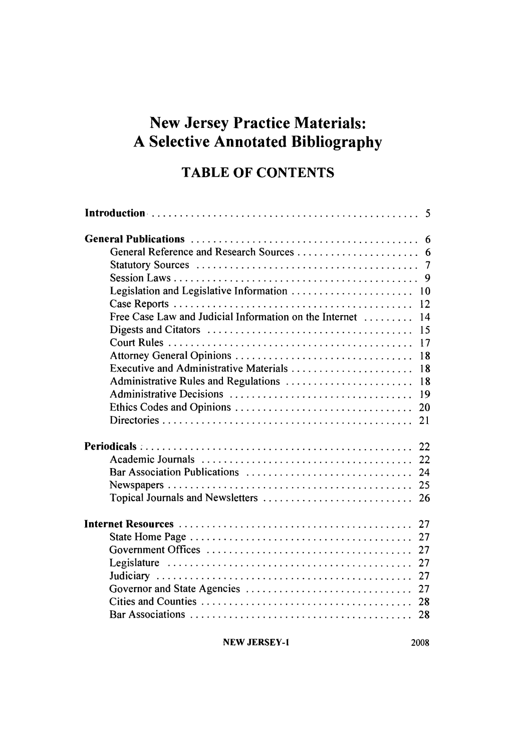 New Jersey Practice Materials: a Selective Annotated Bibliography