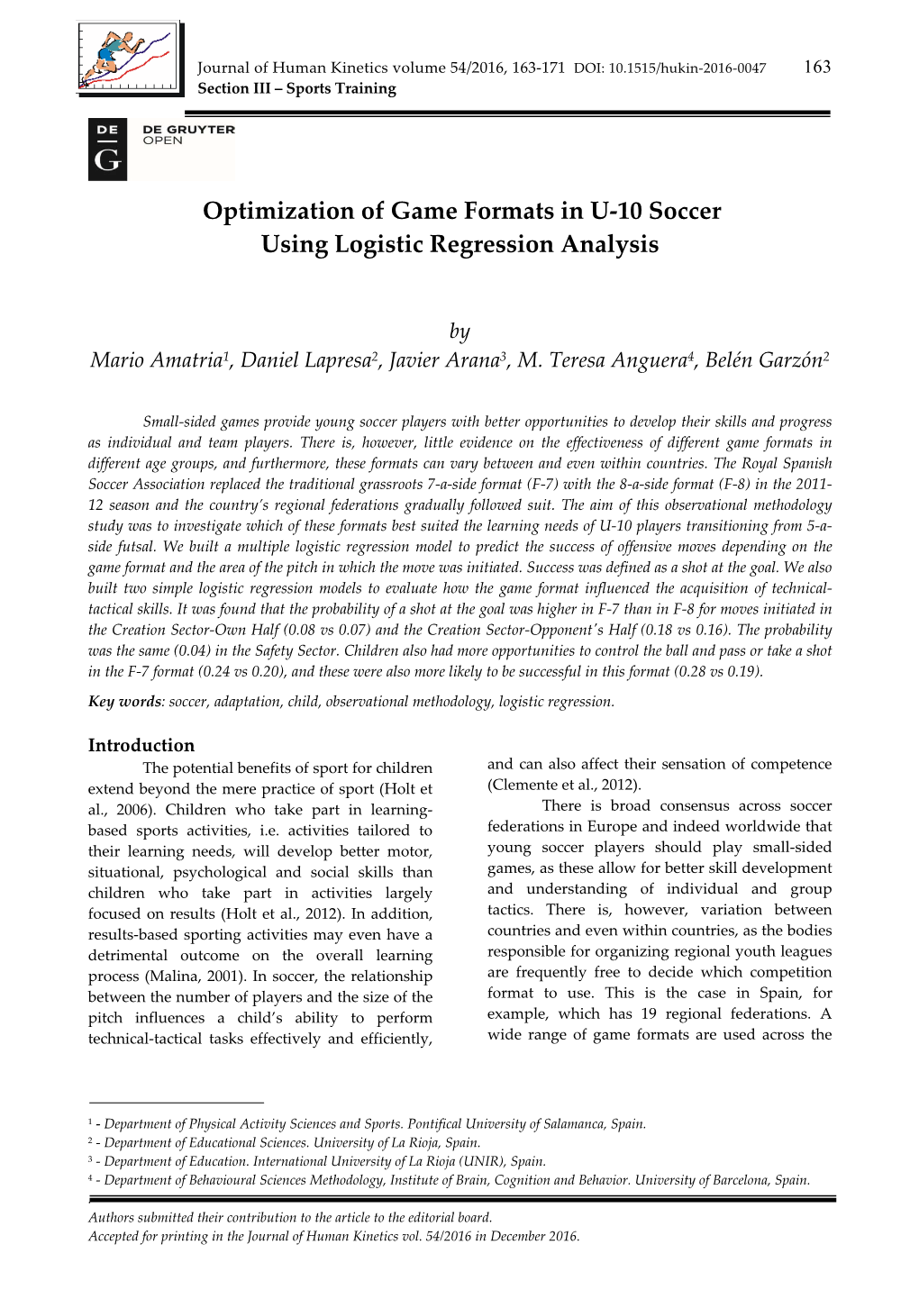 Optimization of Game Formats in U-10 Soccer Using Logistic Regression Analysis