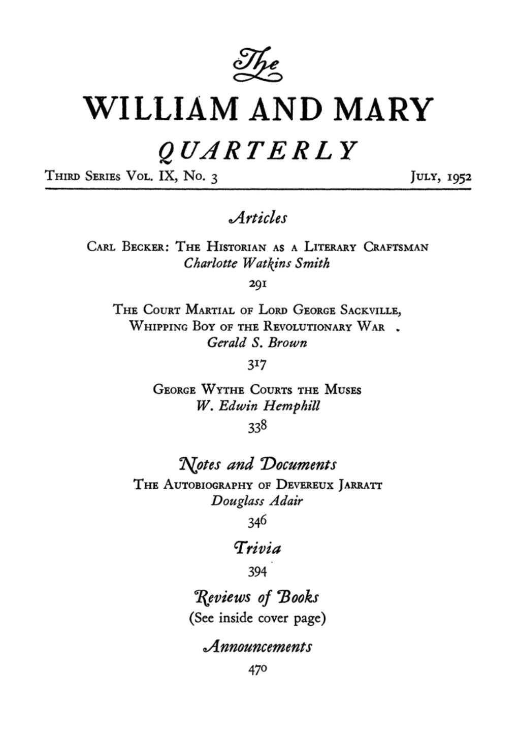 The William and Mary Quarterly, July 1952