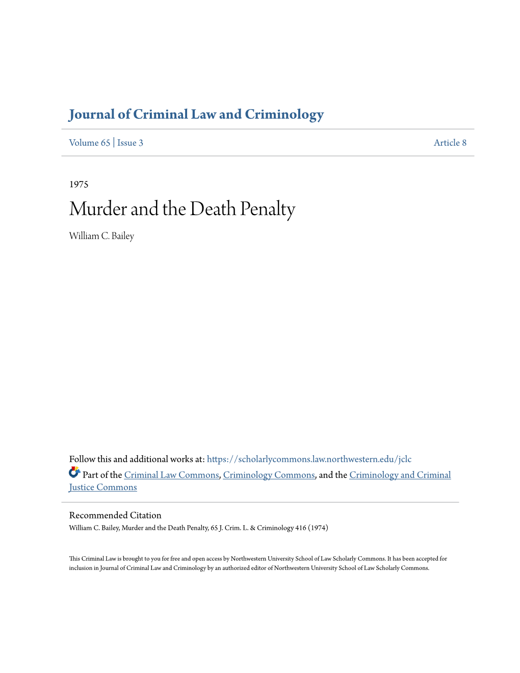 Murder and the Death Penalty William C