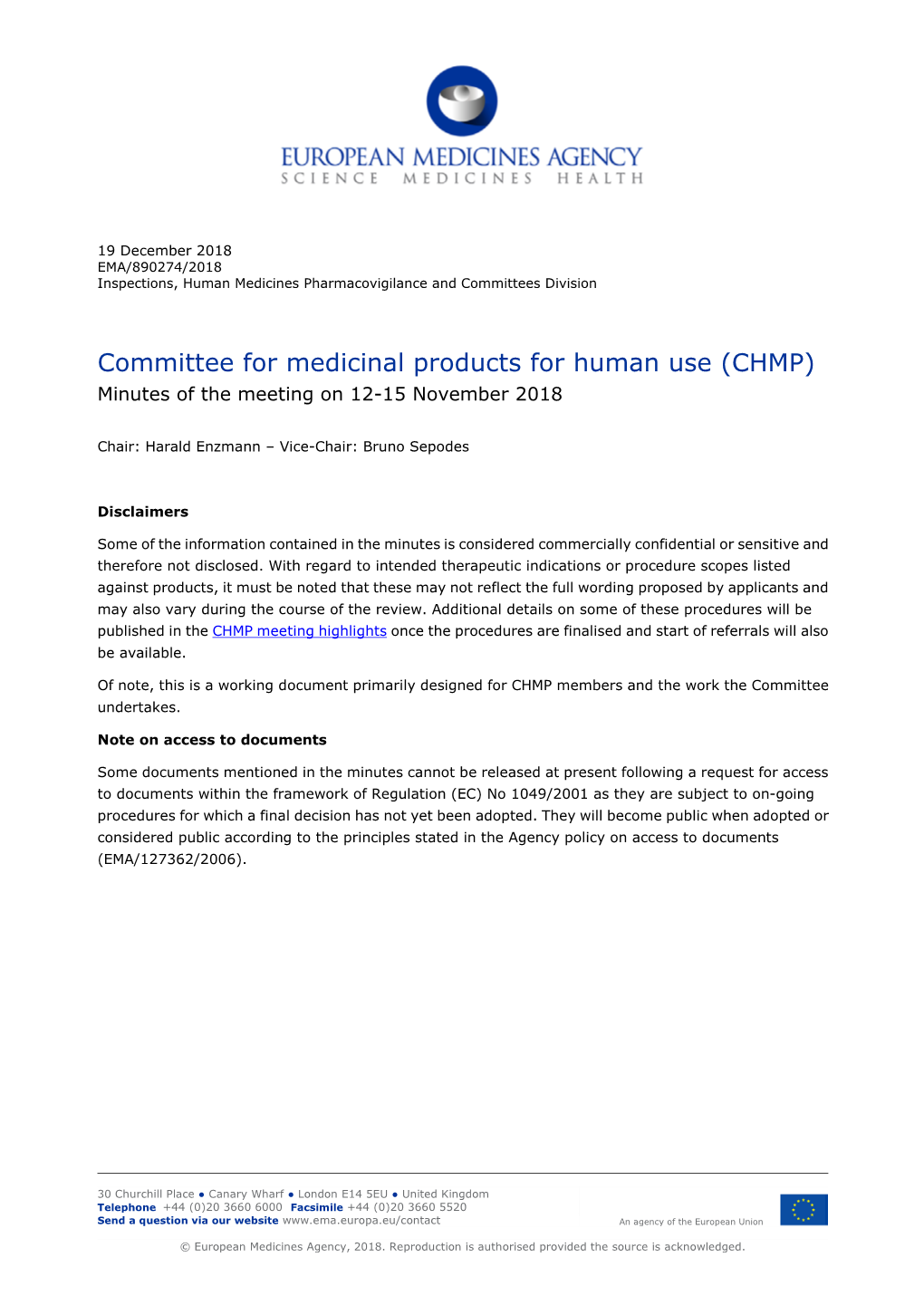 List Item Minutes of the CHMP Meeting 12-15 November 2018