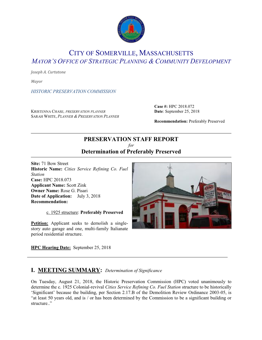 City of Somerville, Massachusetts Mayor’S Office of Strategic Planning & Community Development