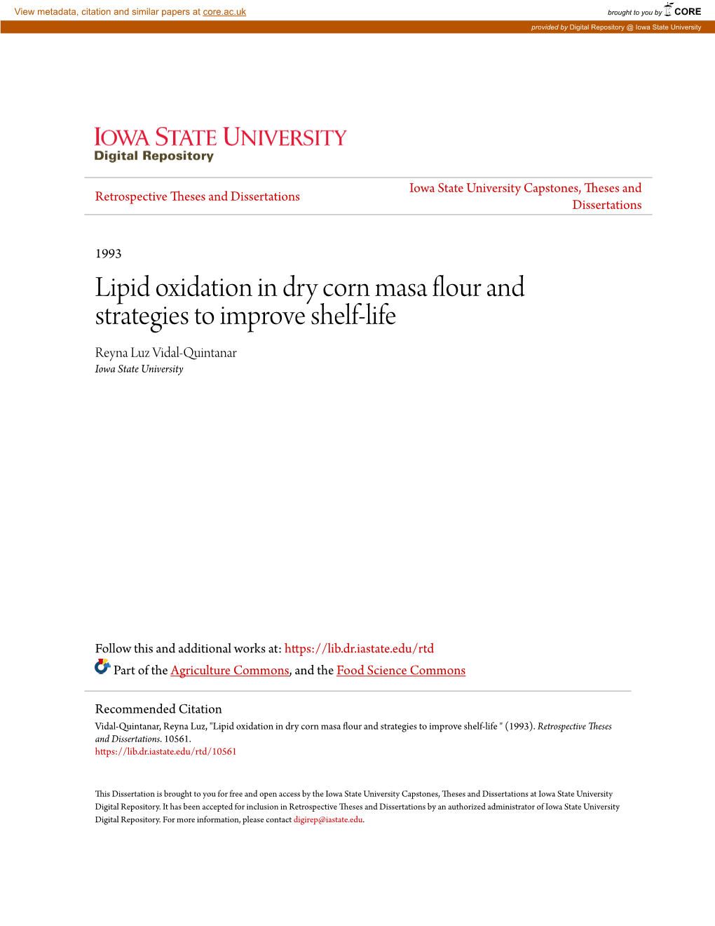 Lipid Oxidation in Dry Corn Masa Flour and Strategies to Improve Shelf-Life