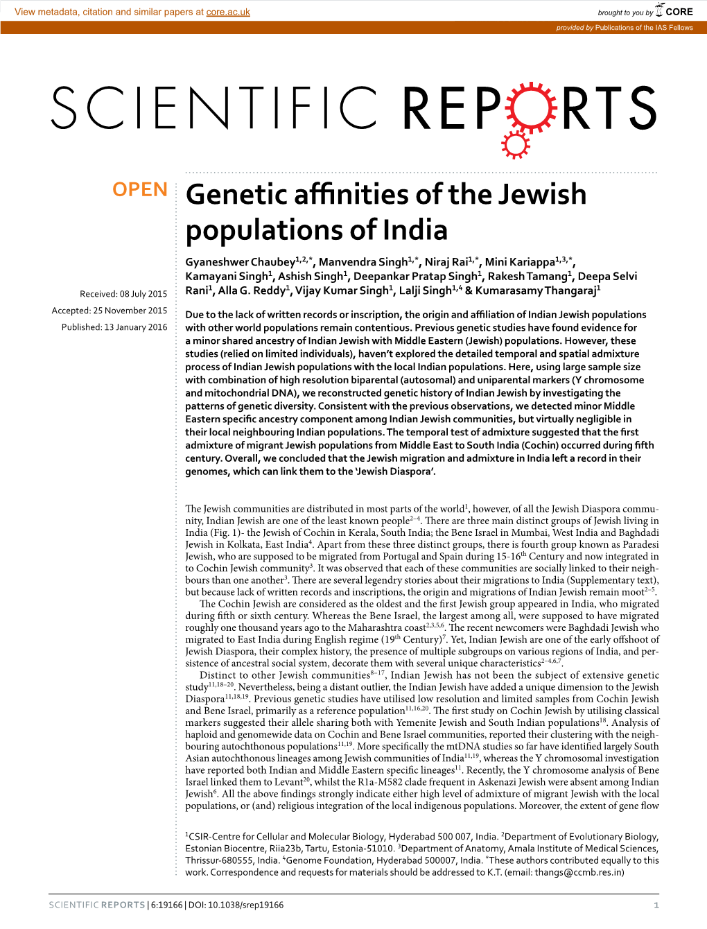 Genetic Affinities of the Jewish Populations of India