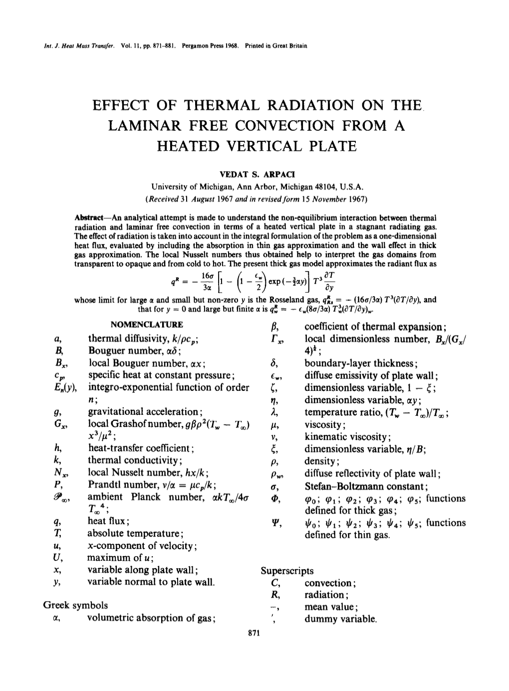 Effect of Thermal Radiation on the Laminar Free Convection from a Heated Vertical Plate