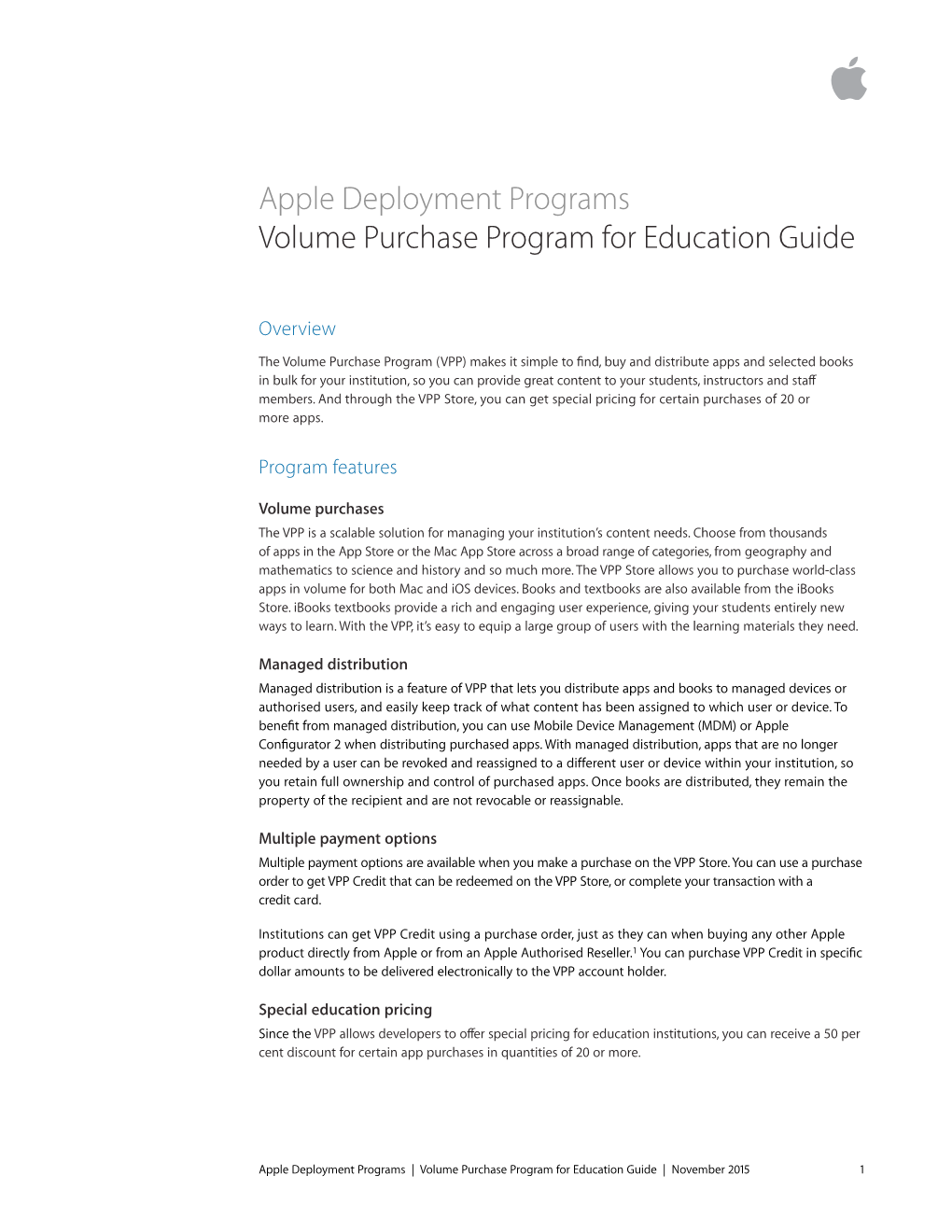 Apple Deployment Programs Volume Purchase Program for Education Guide