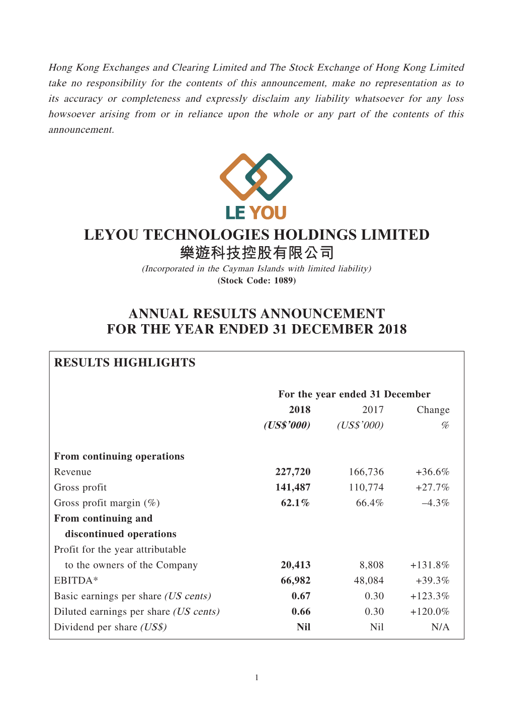 LEYOU TECHNOLOGIES HOLDINGS LIMITED 樂遊科技控股有限公司 (Incorporated in the Cayman Islands with Limited Liability) 6WRFN &RGH 