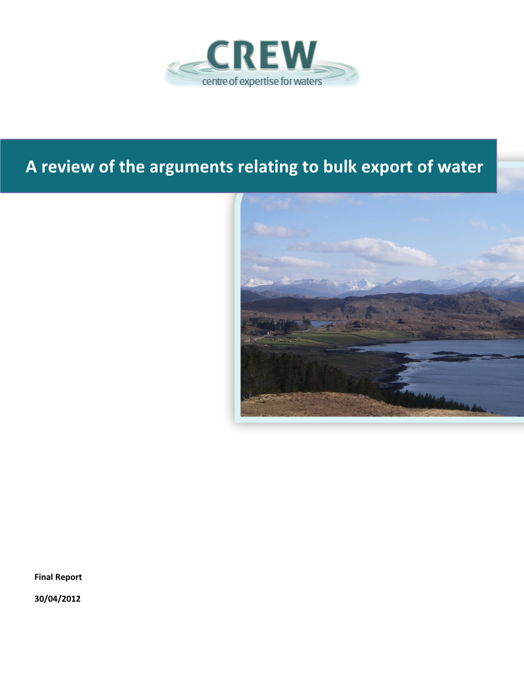A Review of the Arguments Relating to Bulk Export of Water