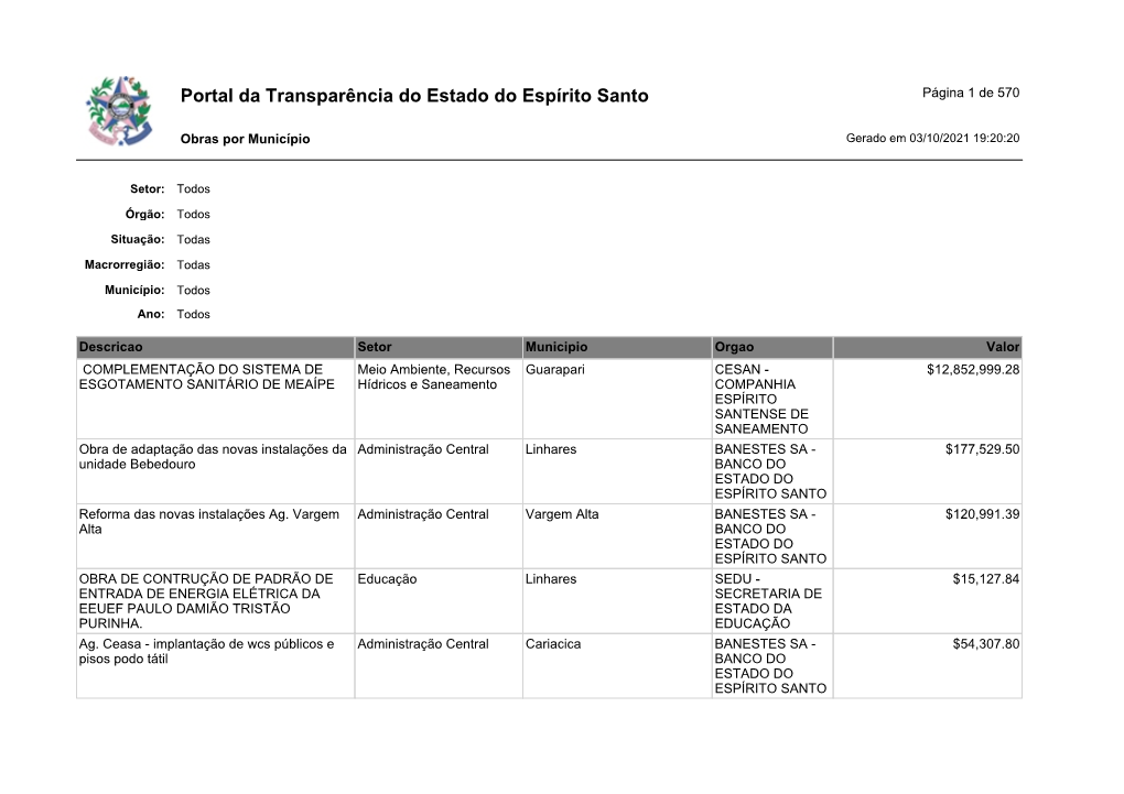 Portal Da Transparência Do Estado Do Espírito Santo Página 1 De 570