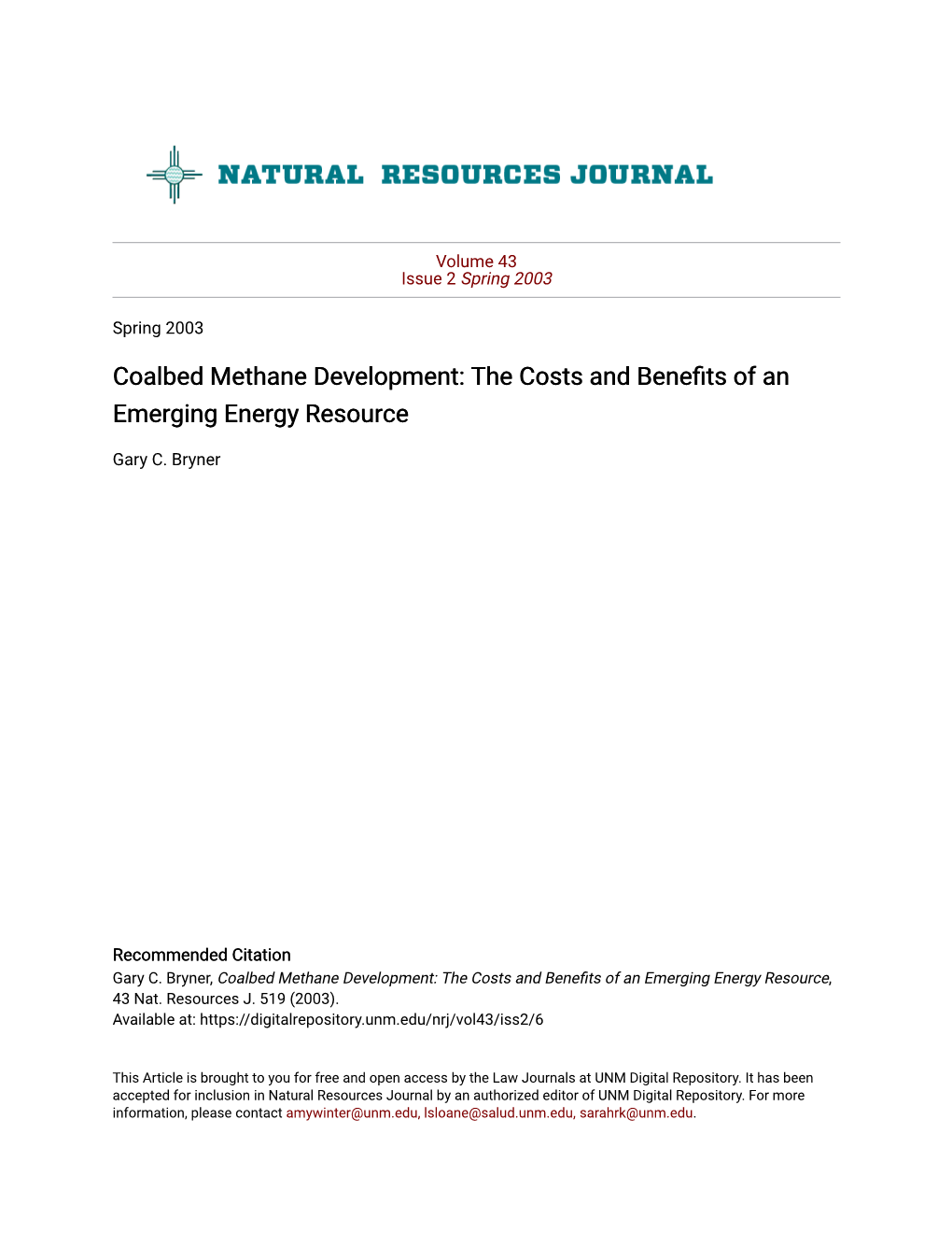 Coalbed Methane Development: the Costs and Benefits of an Emerging Energy Resource