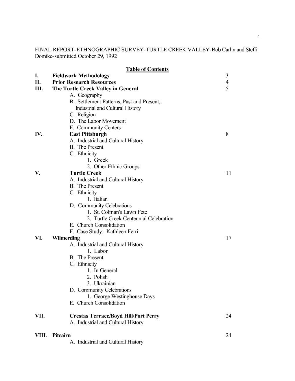 Final Report–Ethnographic Survey–Turtle Creek Valley