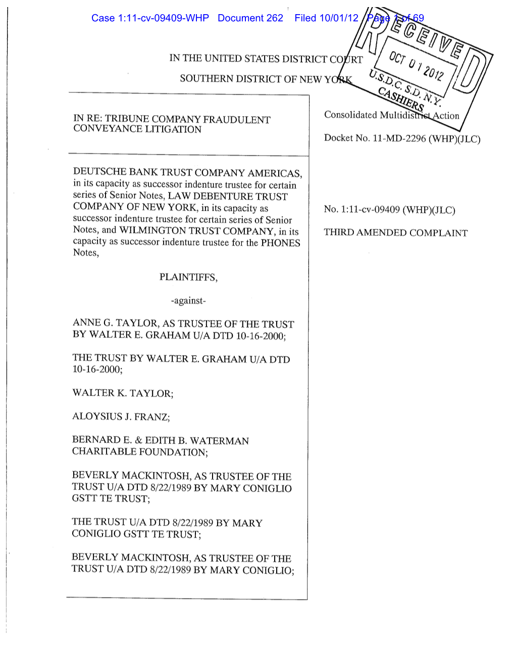 1:11-Cv-09409-WHP Document 262 Filed 10/01/12 Page 1 of 69