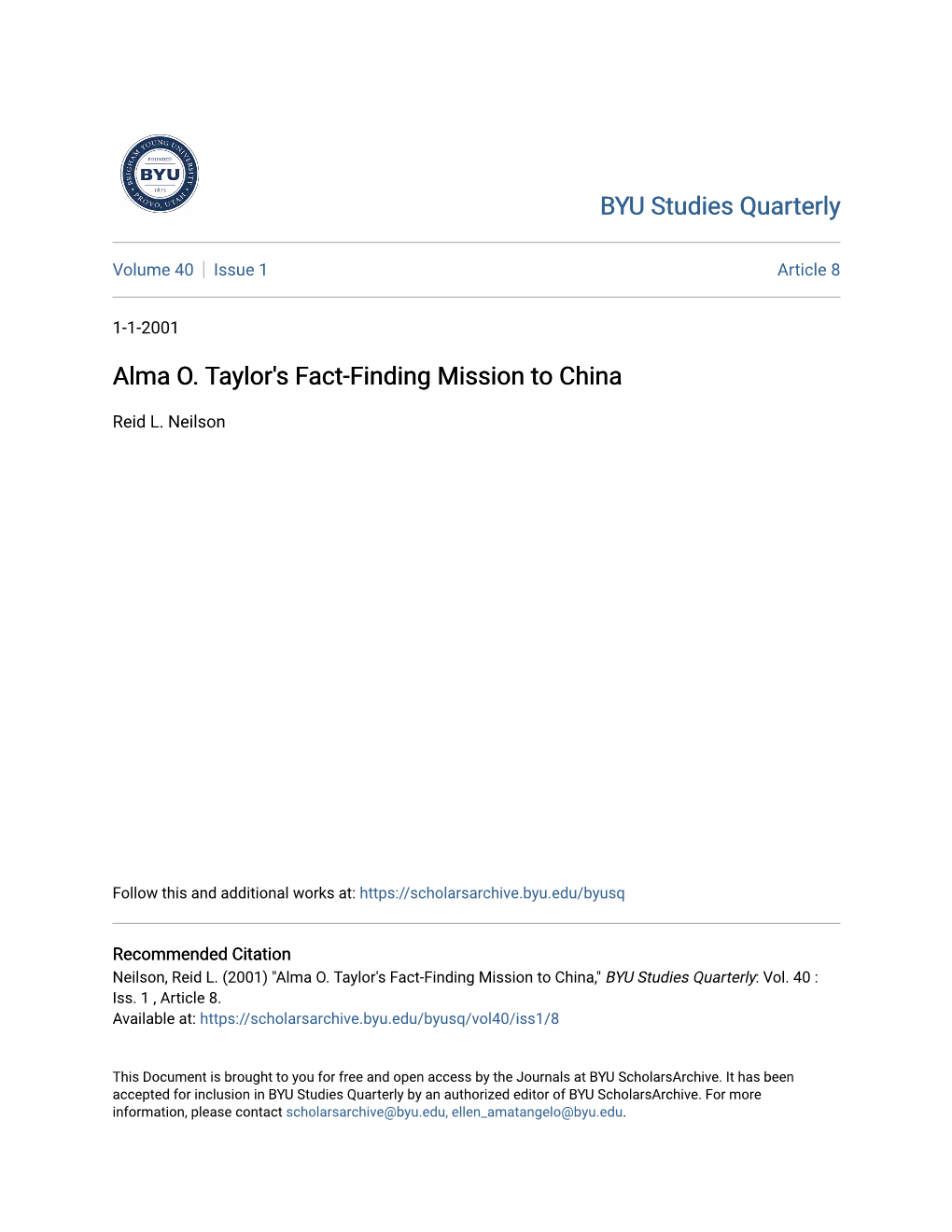 Alma O. Taylor's Fact-Finding Mission to China