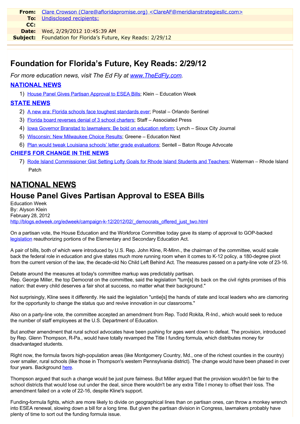 2/29/12 NATIONAL NEWS House Panel Gives Partisan Approval To
