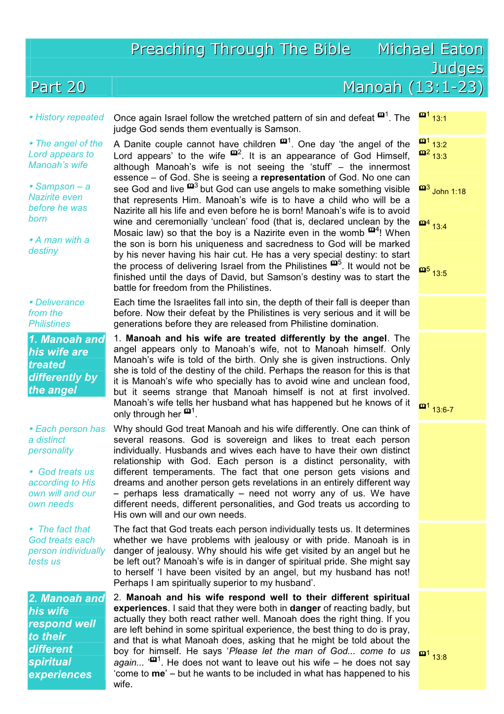 Preaching Through the Bible Michael Eaton Judges Part 20 Manoah (13:1-23)
