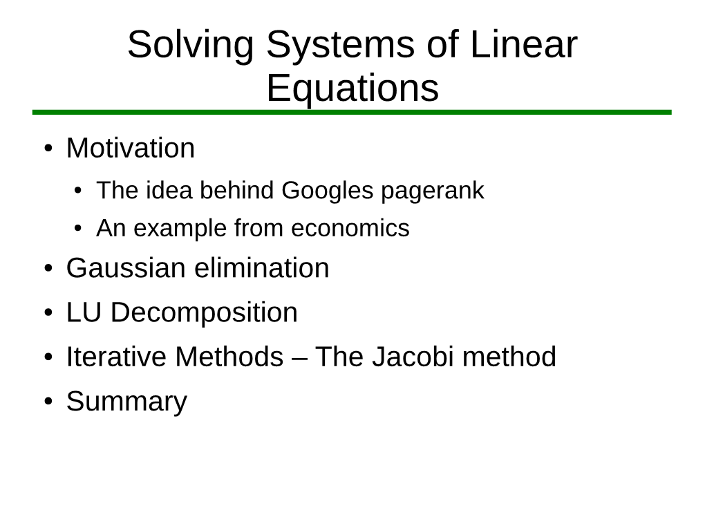 Solving Systems of Linear Equations