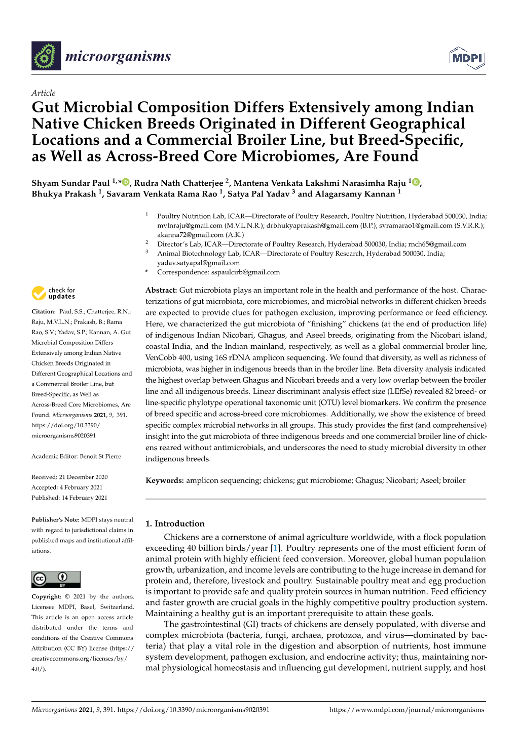 Gut Microbial Composition Differs Extensively Among Indian Native Chicken Breeds Originated in Different Geographical Locations