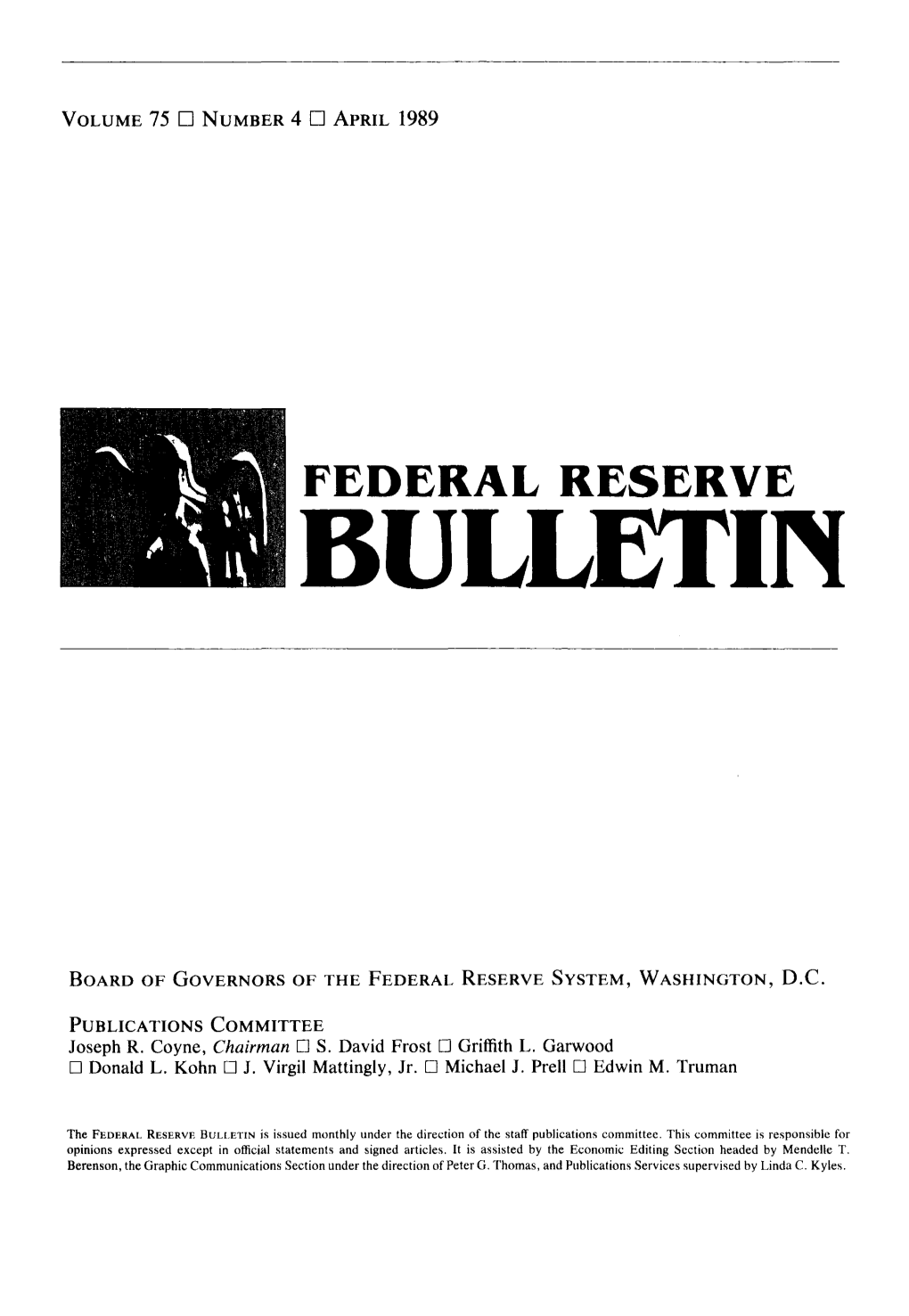 Federal Reserve Bulletin April 1989