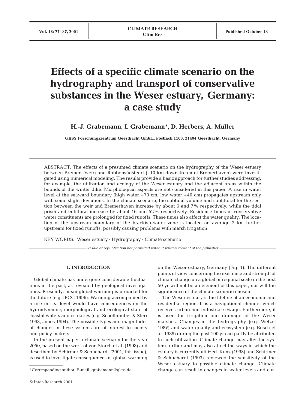 Effects of a Specific Climate Scenario on the Hydrography and Transport of Conservative Substances in the Weser Estuary, Germany: a Case Study