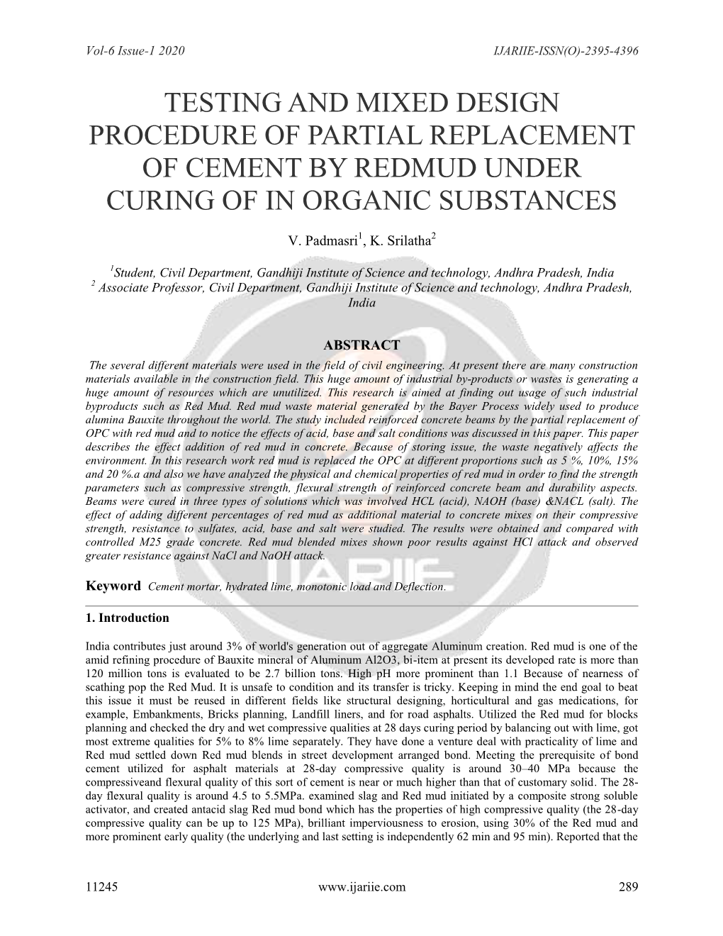 Testing and Mixed Design Procedure of Partial Replacement of Cement by Redmud Under Curing of in Organic Substances