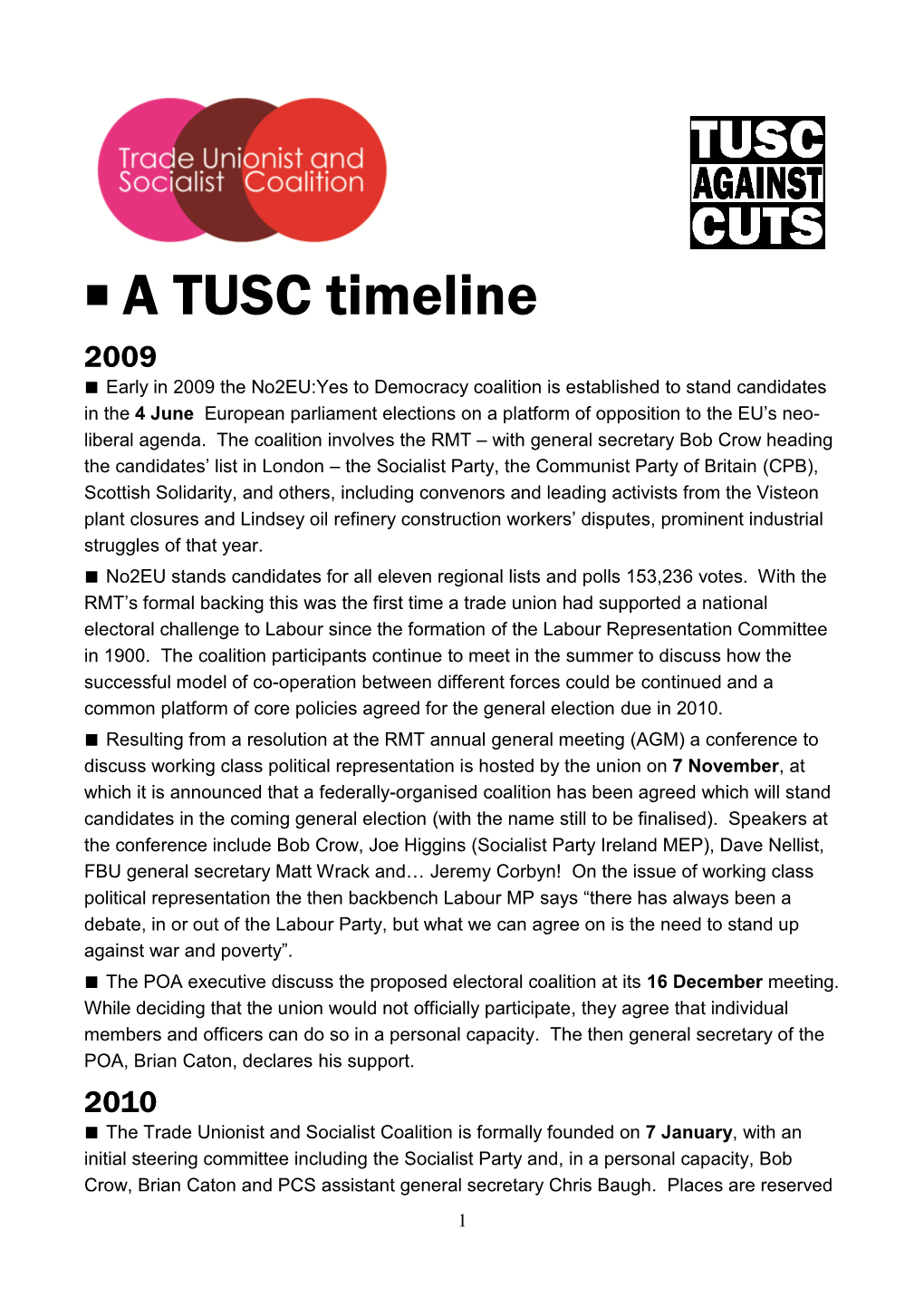 A TUSC Timeline