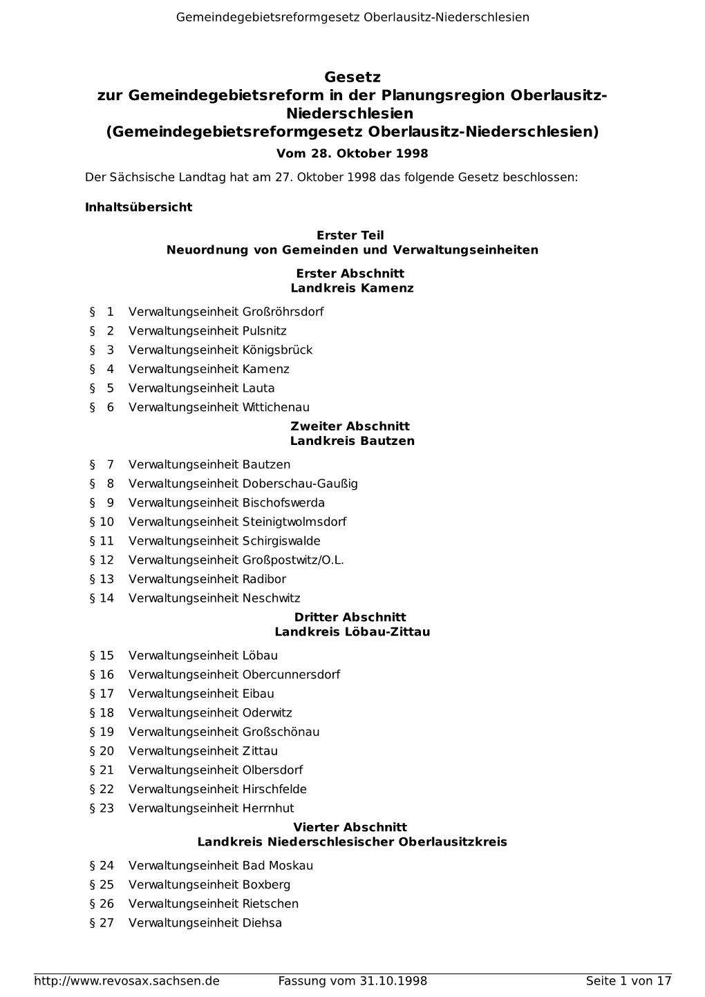 Gesetz Zur Gemeindegebietsreform in Der Planungsregion Oberlausitz- Niederschlesien (Gemeindegebietsreformgesetz Oberlausitz-Niederschlesien) Vom 28