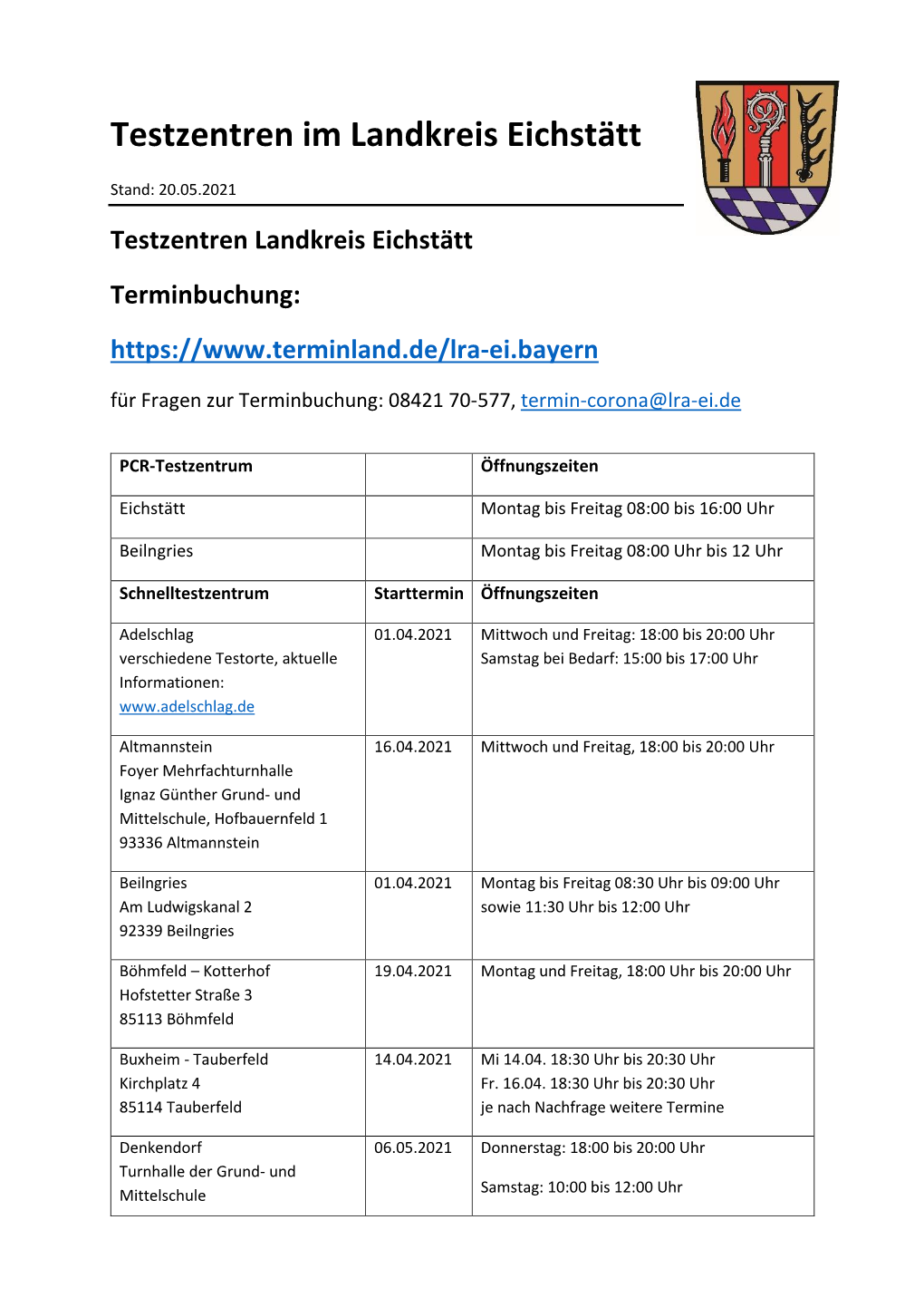 Testzentren Im Landkreis Eichstätt