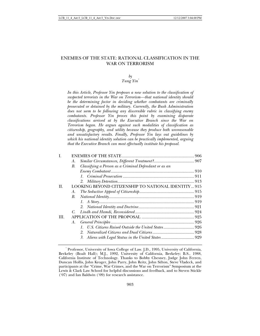 Rational Classification in the War on Terrorism