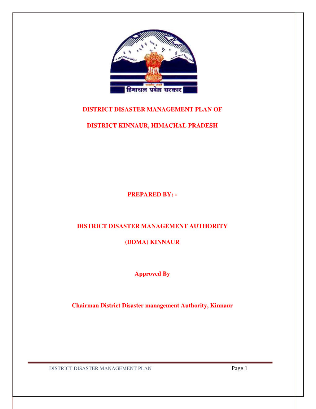 District Disaster Management Plan of District Kinnaur