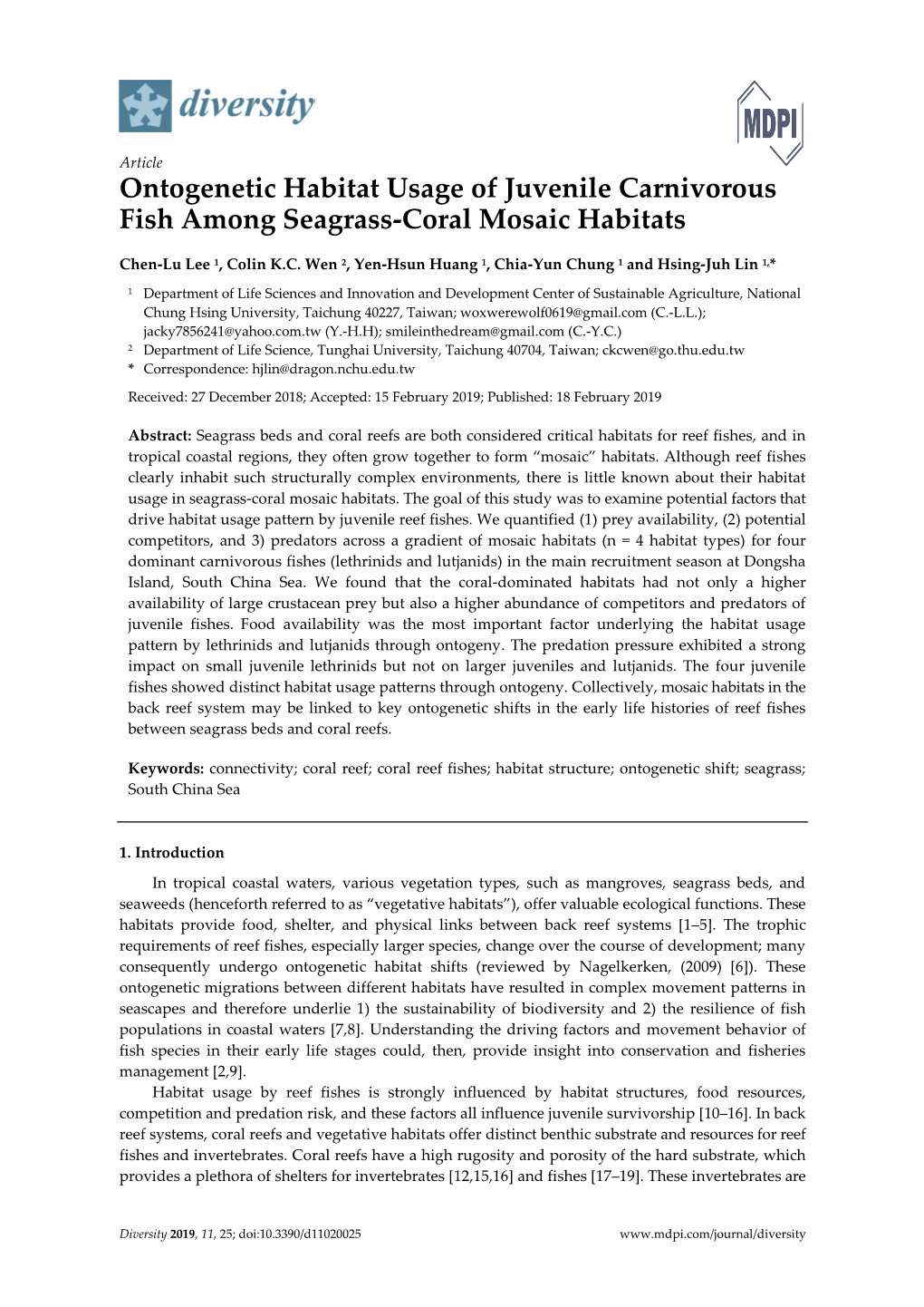 Ontogenetic Habitat Usage of Juvenile Carnivorous Fish Among Seagrass-Coral Mosaic Habitats