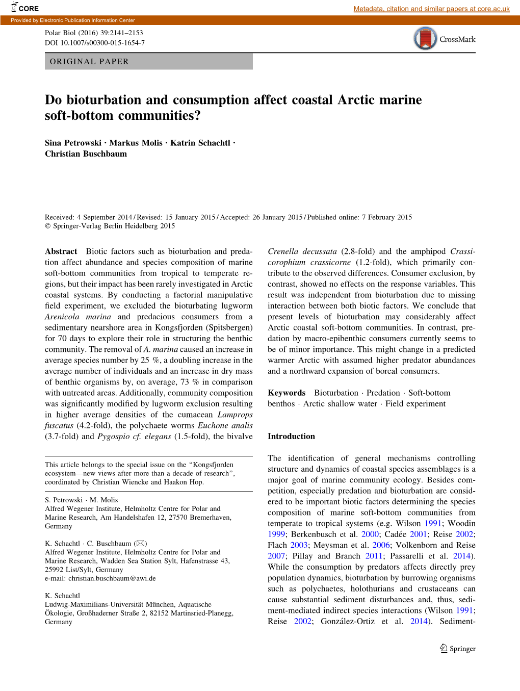 Do Bioturbation and Consumption Affect Coastal Arctic Marine Soft-Bottom Communities?