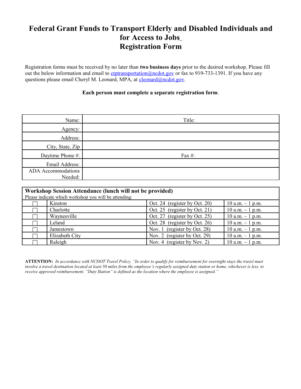 NCDOT Transportation Workshops for Jobs