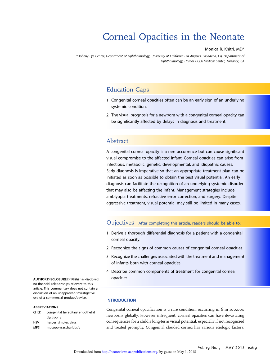 Corneal Opacities in the Neonate