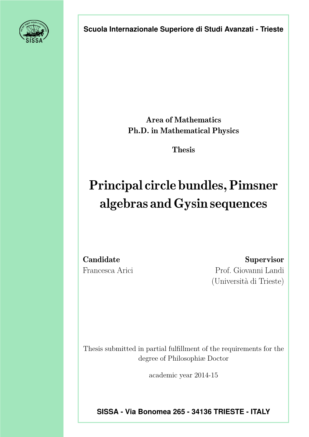 Principal Circle Bundles, Pimsner Algebras and Gysin Sequences