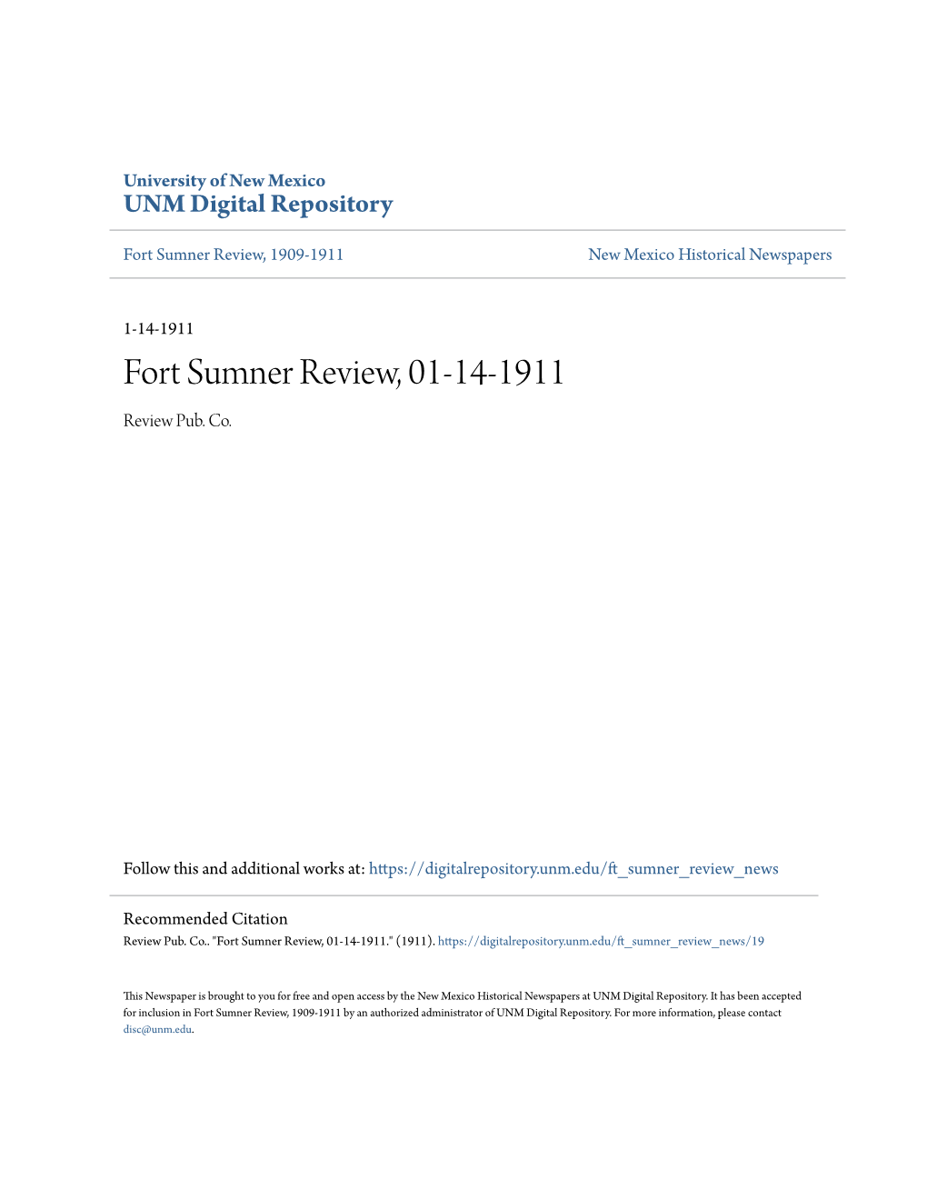 Fort Sumner Review, 01-14-1911 Review Pub